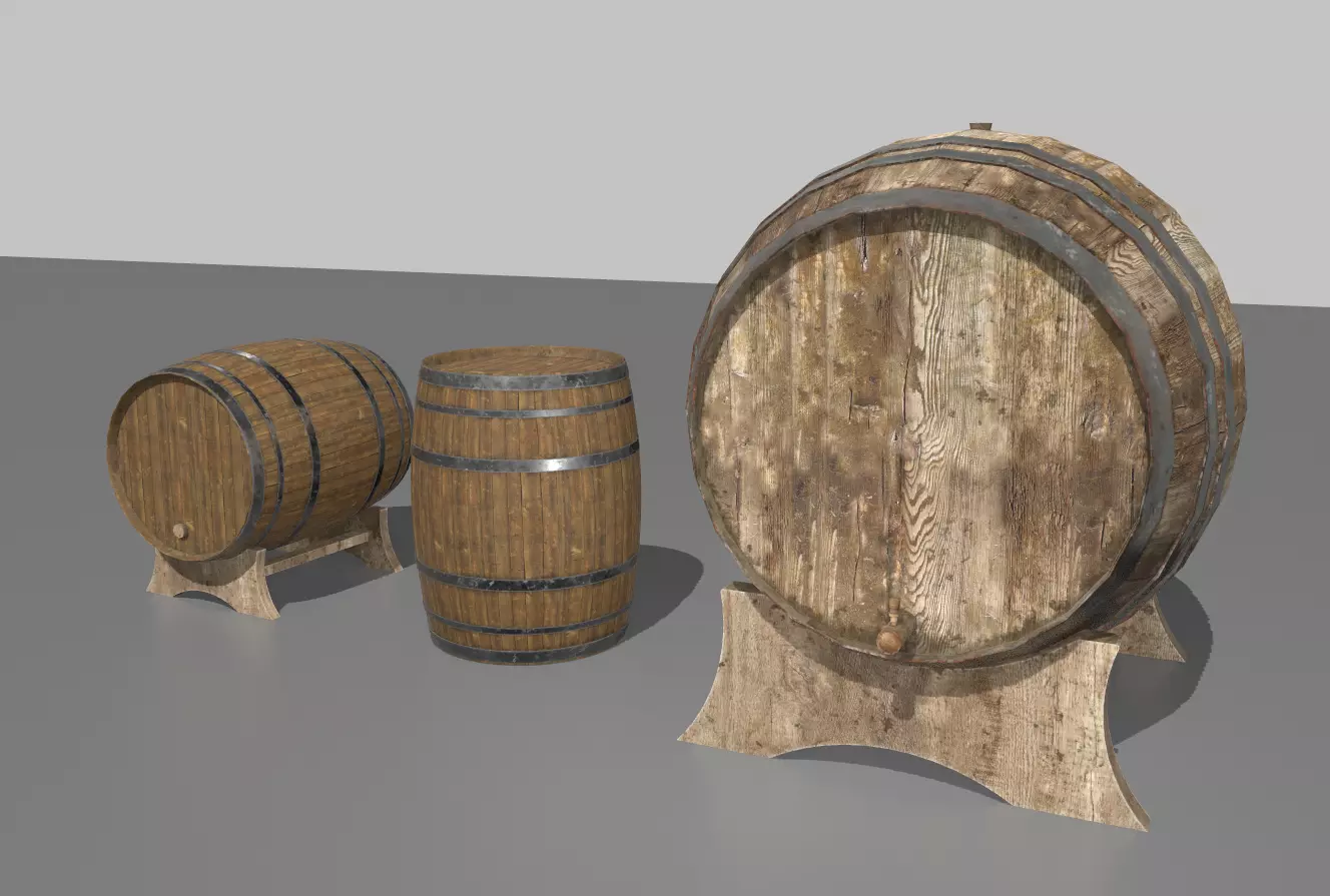 Old Wooden Barrels Low-poly 3D model_0