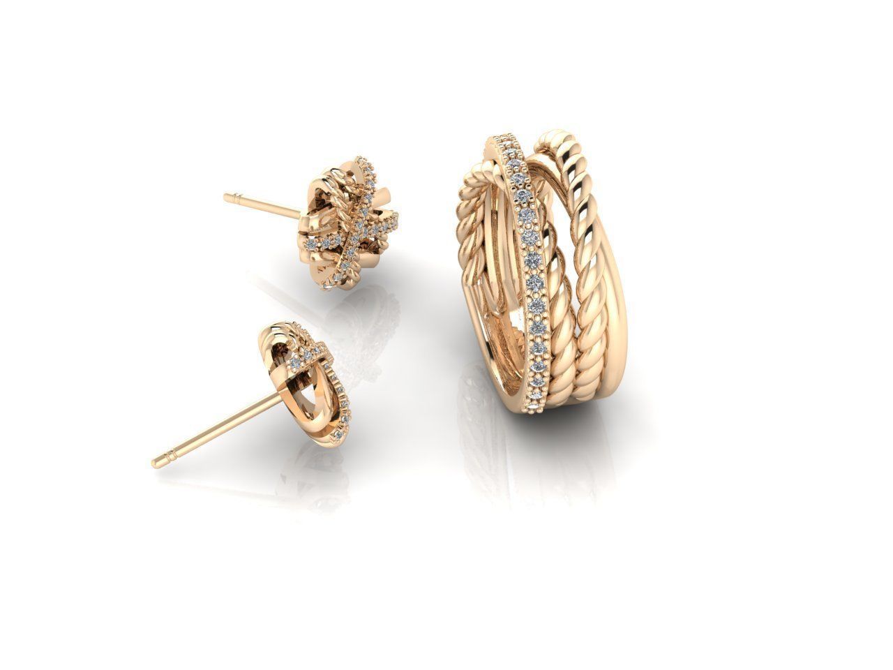 Collection 15 two gold stud earrings with diamonds _2