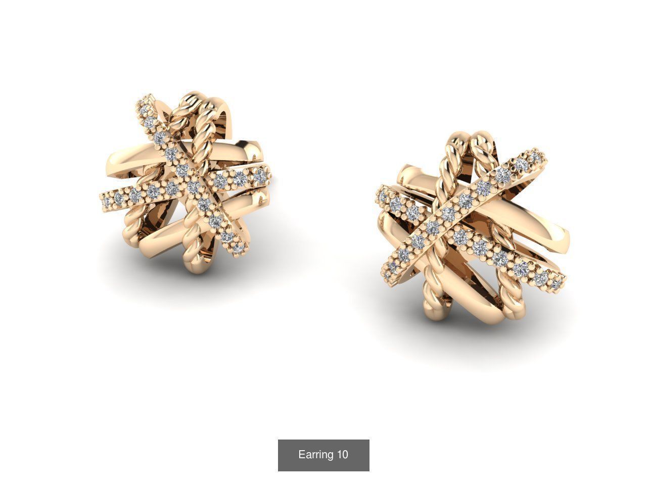 Collection 15 two gold stud earrings with diamonds _4
