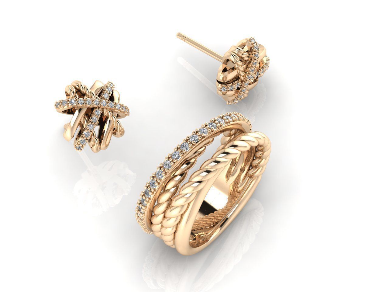 Collection 15 two gold stud earrings with diamonds _1