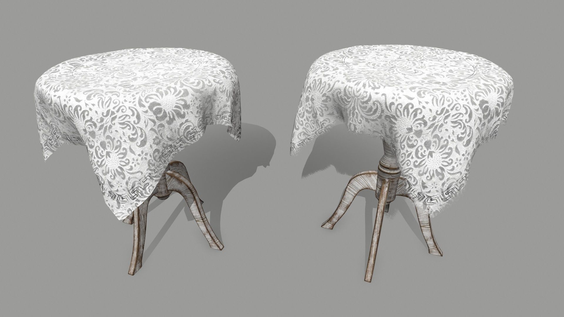 Table old wooden with round top Low-poly 3D model_1