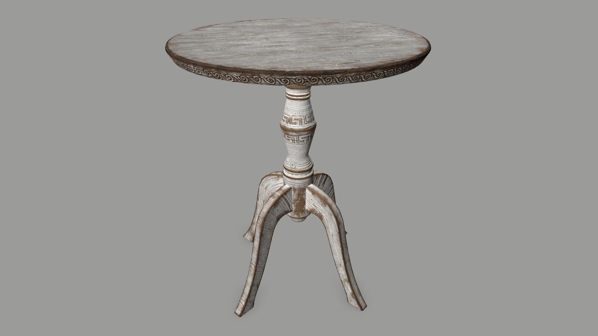Table old wooden with round top Low-poly 3D model_3