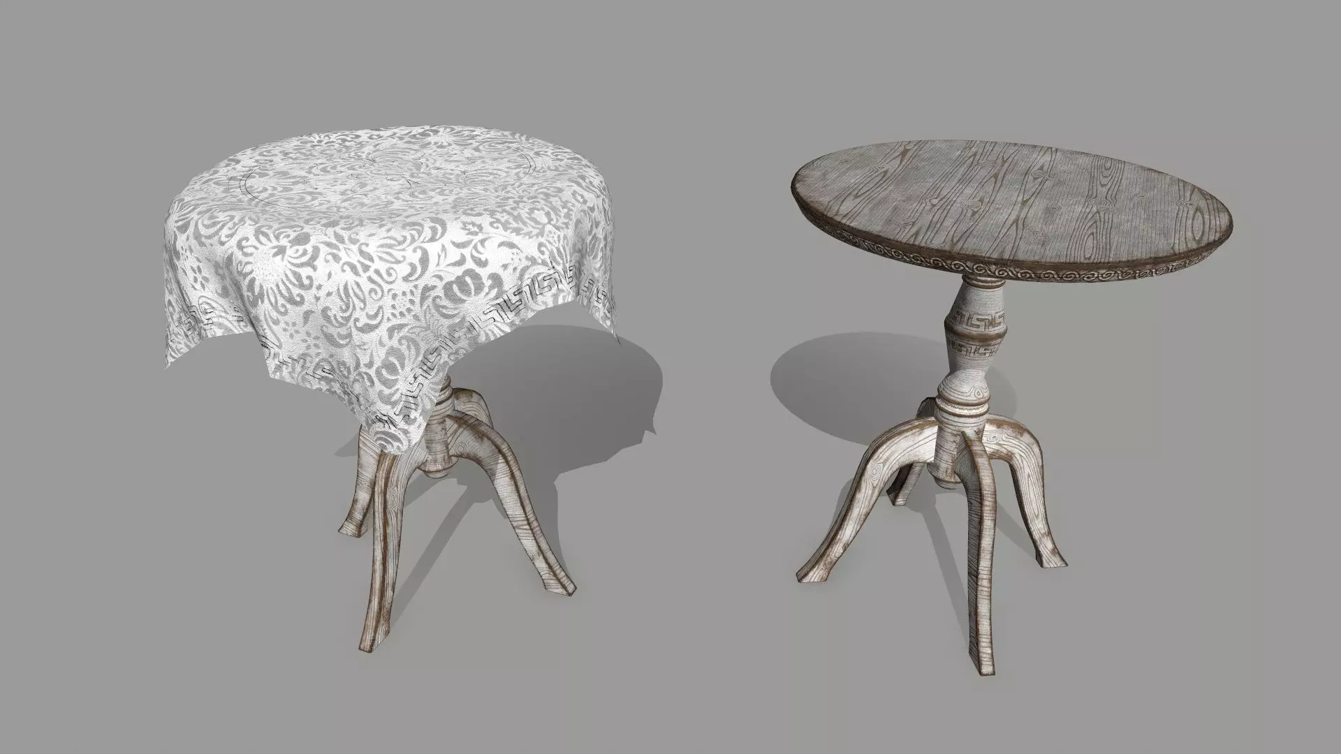 Table old wooden with round top Low-poly 3D model_0