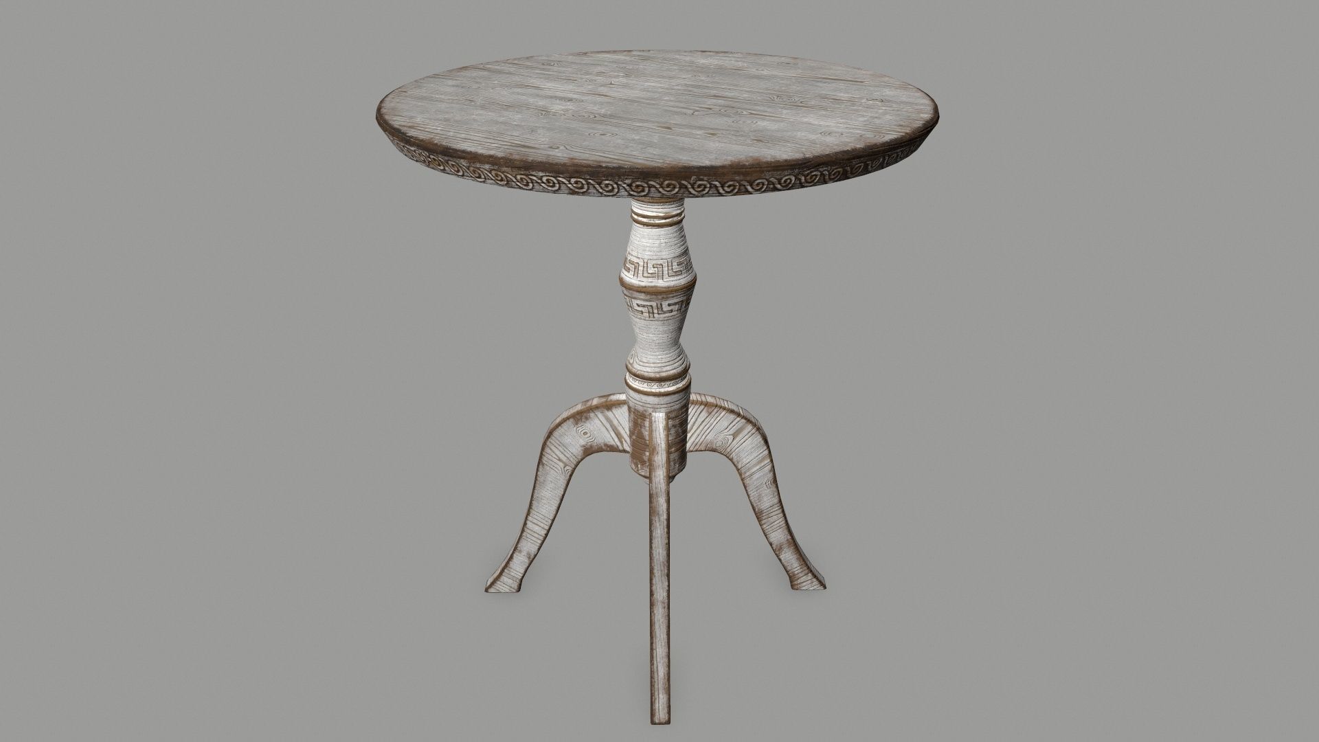 Table old wooden with round top Low-poly 3D model_4