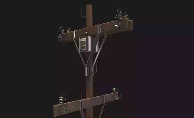 Old Wooden Electric Pole  Game Ready  Low-poly 3D model