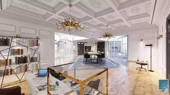Office design skp with lumion rendering Free 3D model