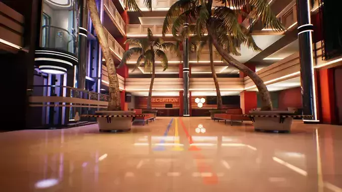 Hospital lobby of building with palm trees Low-poly 3D model