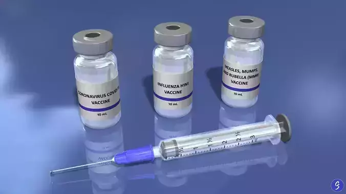 Vaccine Syringe and Vial with Editable Text 3D model