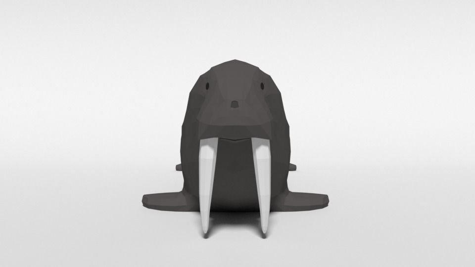 Low Poly Cartoon Walrus Low-poly 3D model_7
