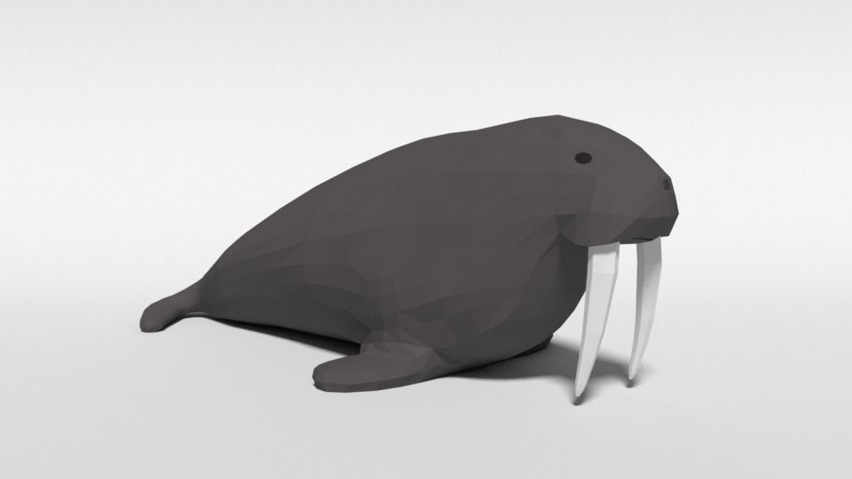 Low Poly Cartoon Walrus Low-poly 3D model_6