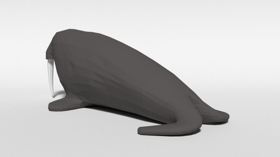 Low Poly Cartoon Walrus Low-poly 3D model_2