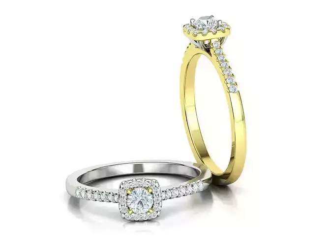 Classic Cushion Halo Engagement ring 3D model 3D print model