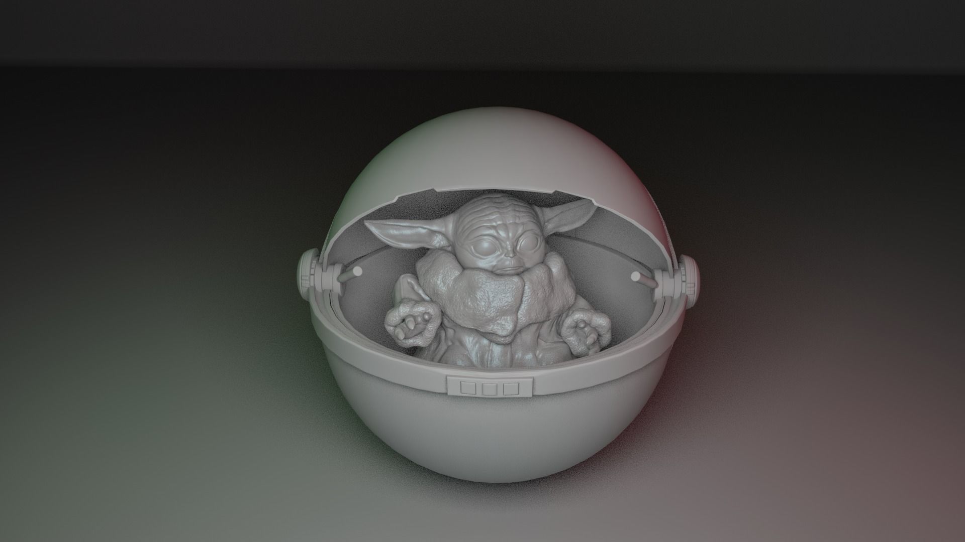 Baby Yoda with a double openable ball 3D print model_1