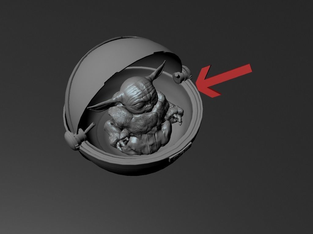 Baby Yoda with a double openable ball 3D print model_9