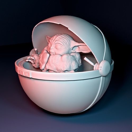 Baby Yoda with a double openable ball 3D print model