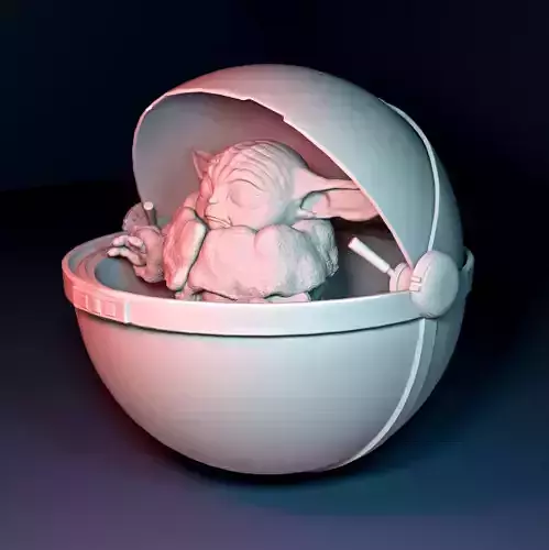 Baby Yoda with a double openable ball 3D print model