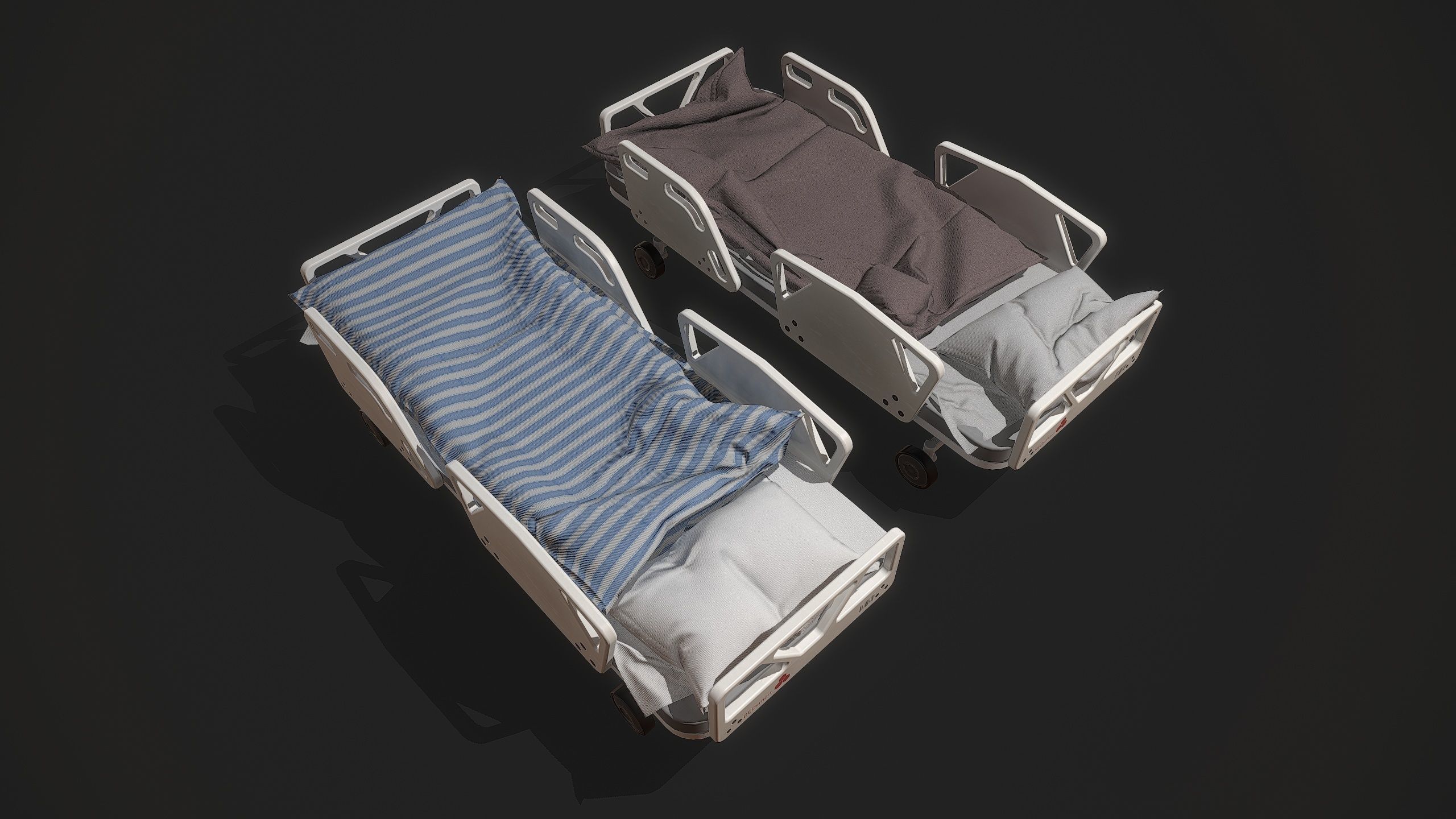 Bed set hospital Low-poly 3D model_3