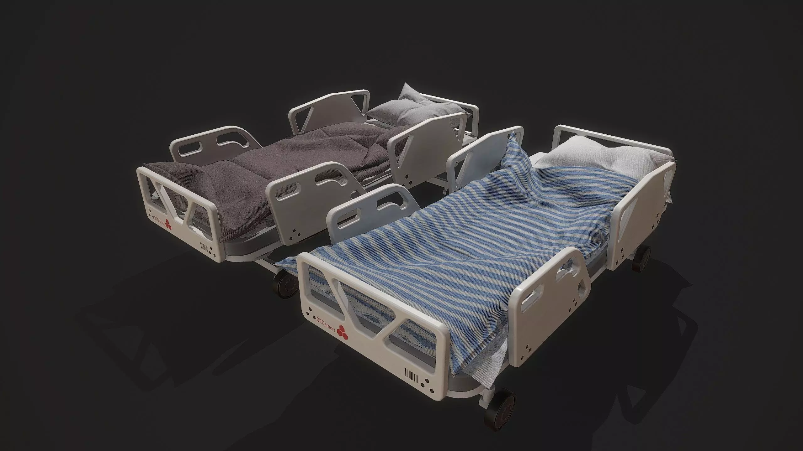 Bed set hospital Low-poly 3D model_0