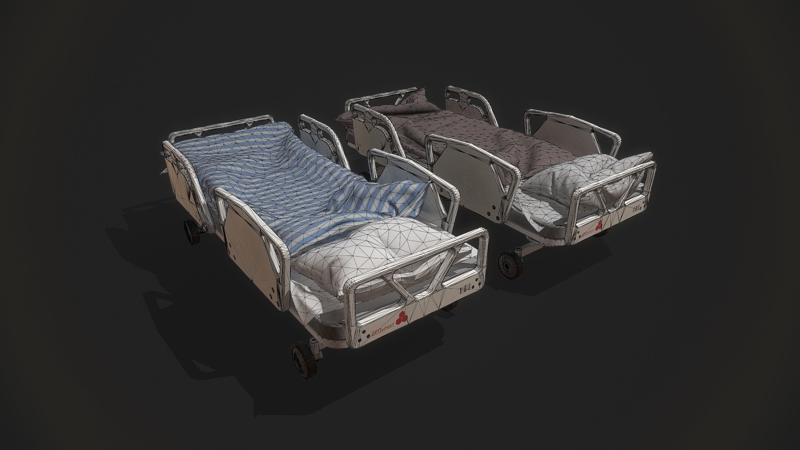 Bed set hospital Low-poly 3D model_14