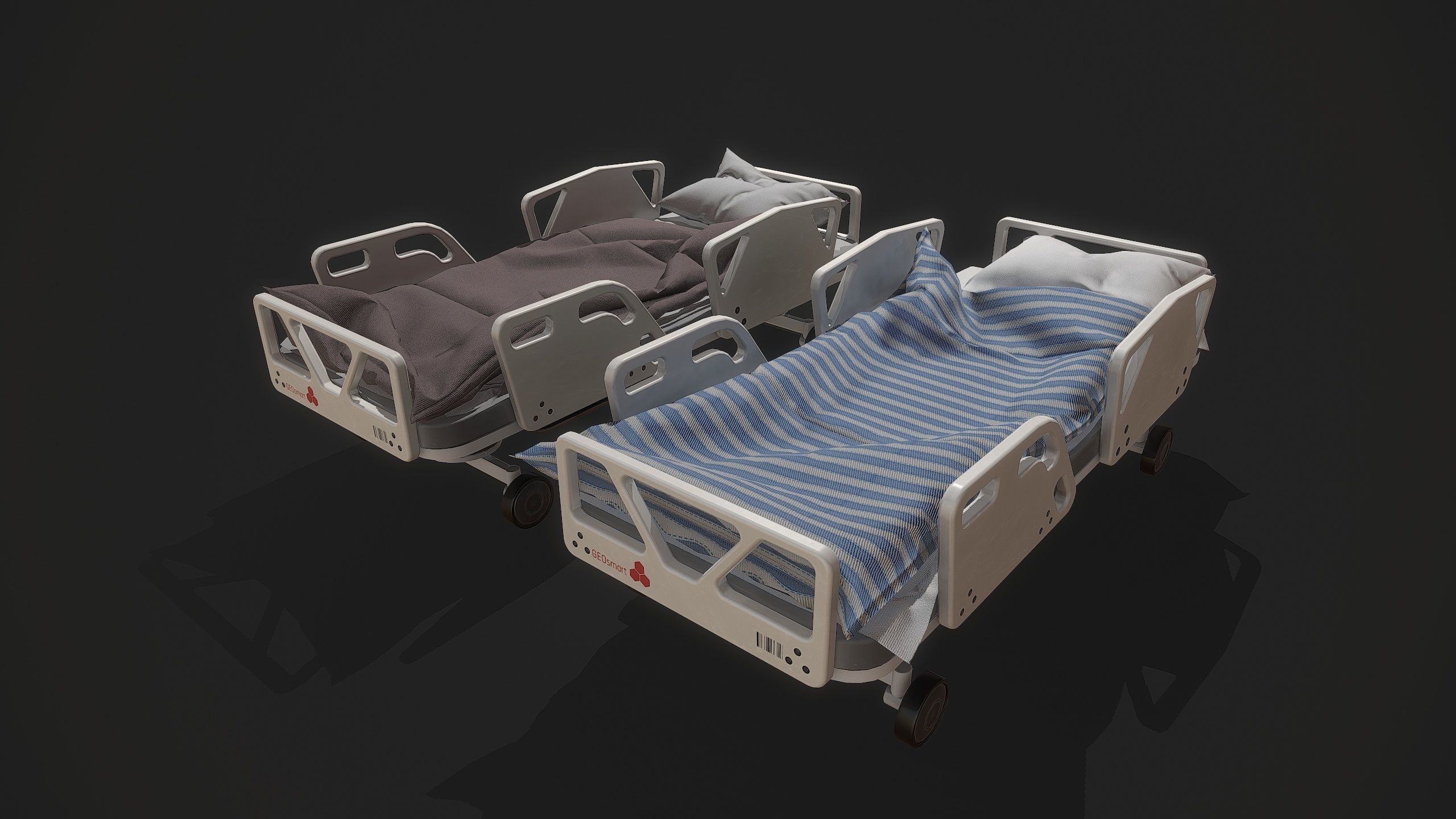 Bed set hospital Low-poly 3D model_9