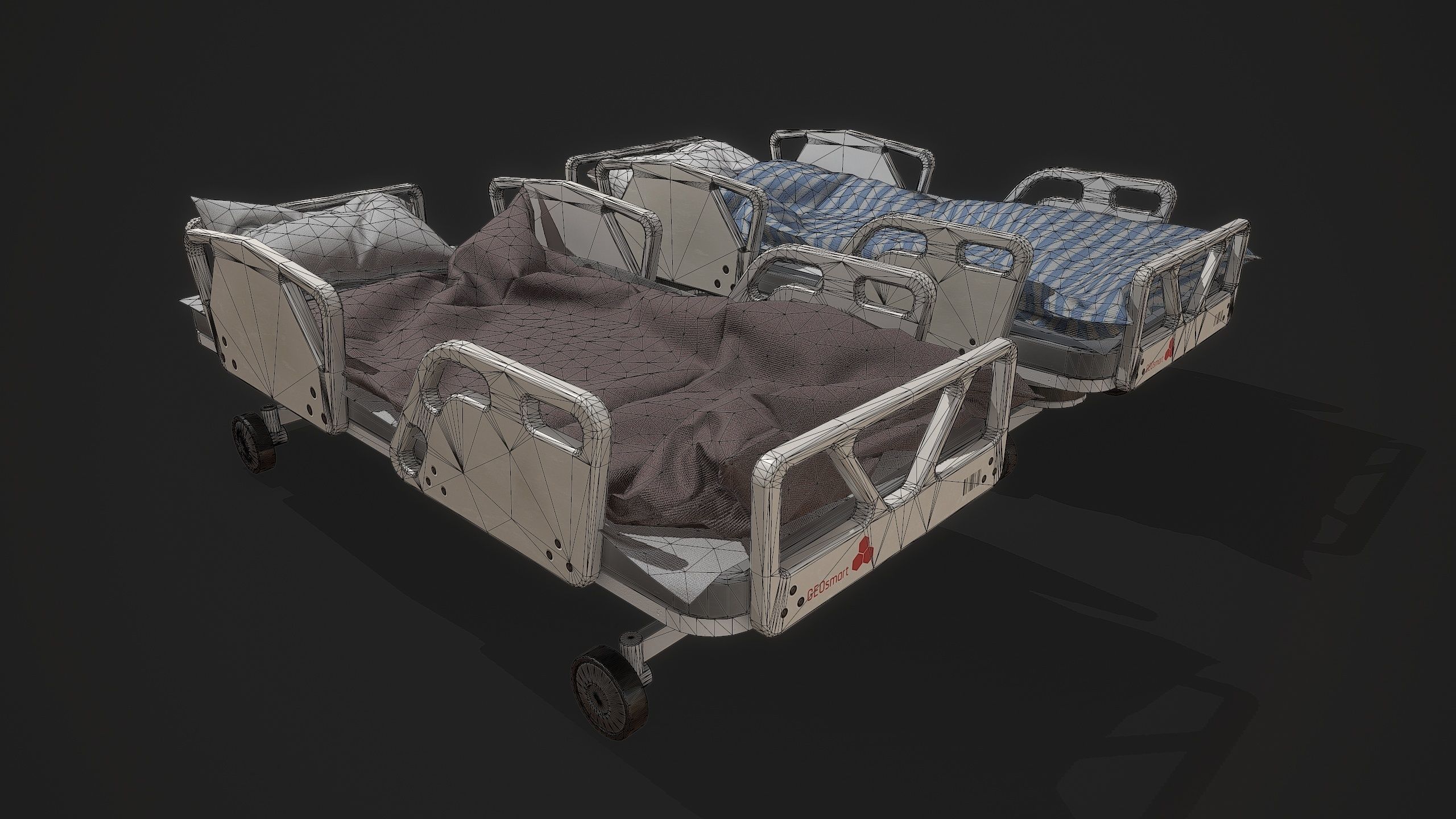 Bed set hospital Low-poly 3D model_4