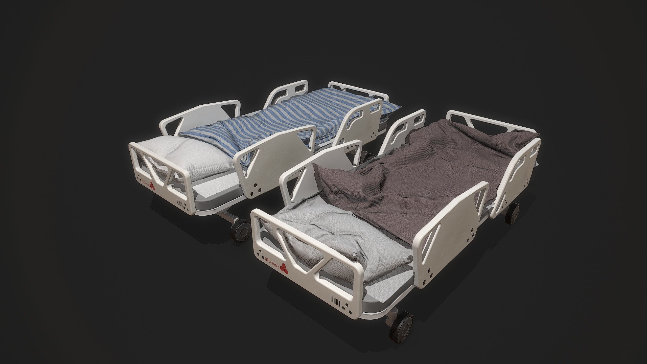 Bed set hospital Low-poly 3D model_10