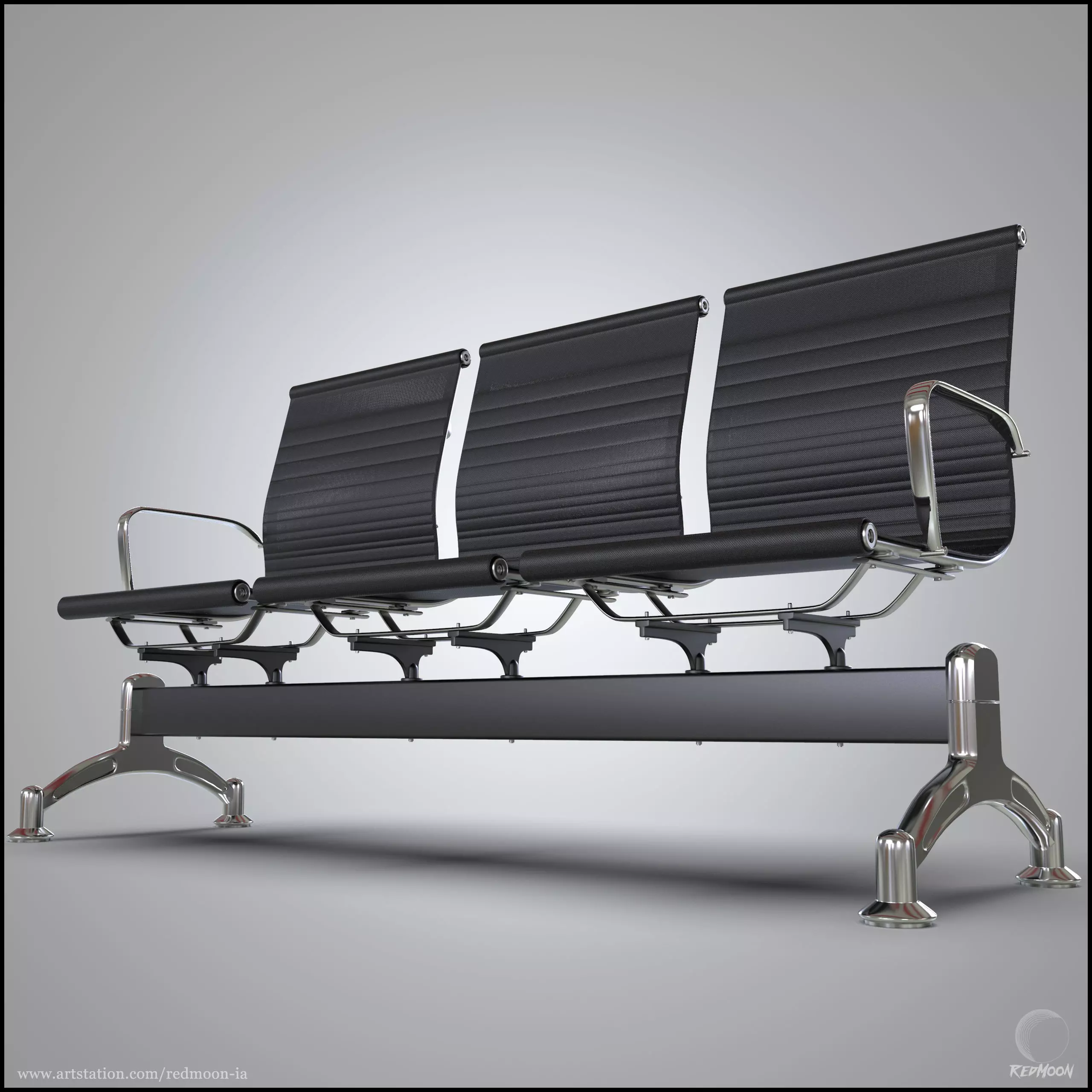 3 Seats waiting chair Free 3D model_0