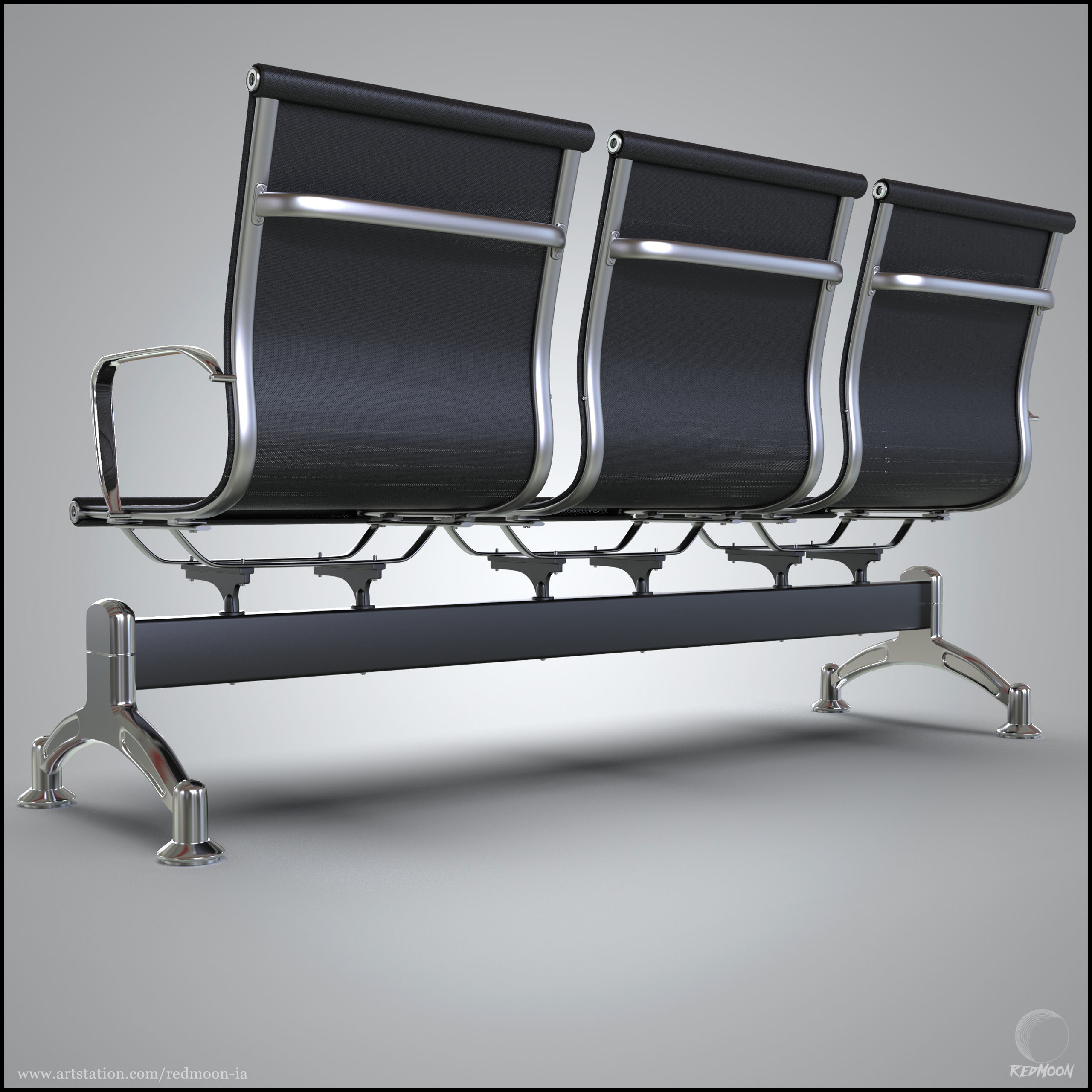 3 Seats waiting chair Free 3D model_1