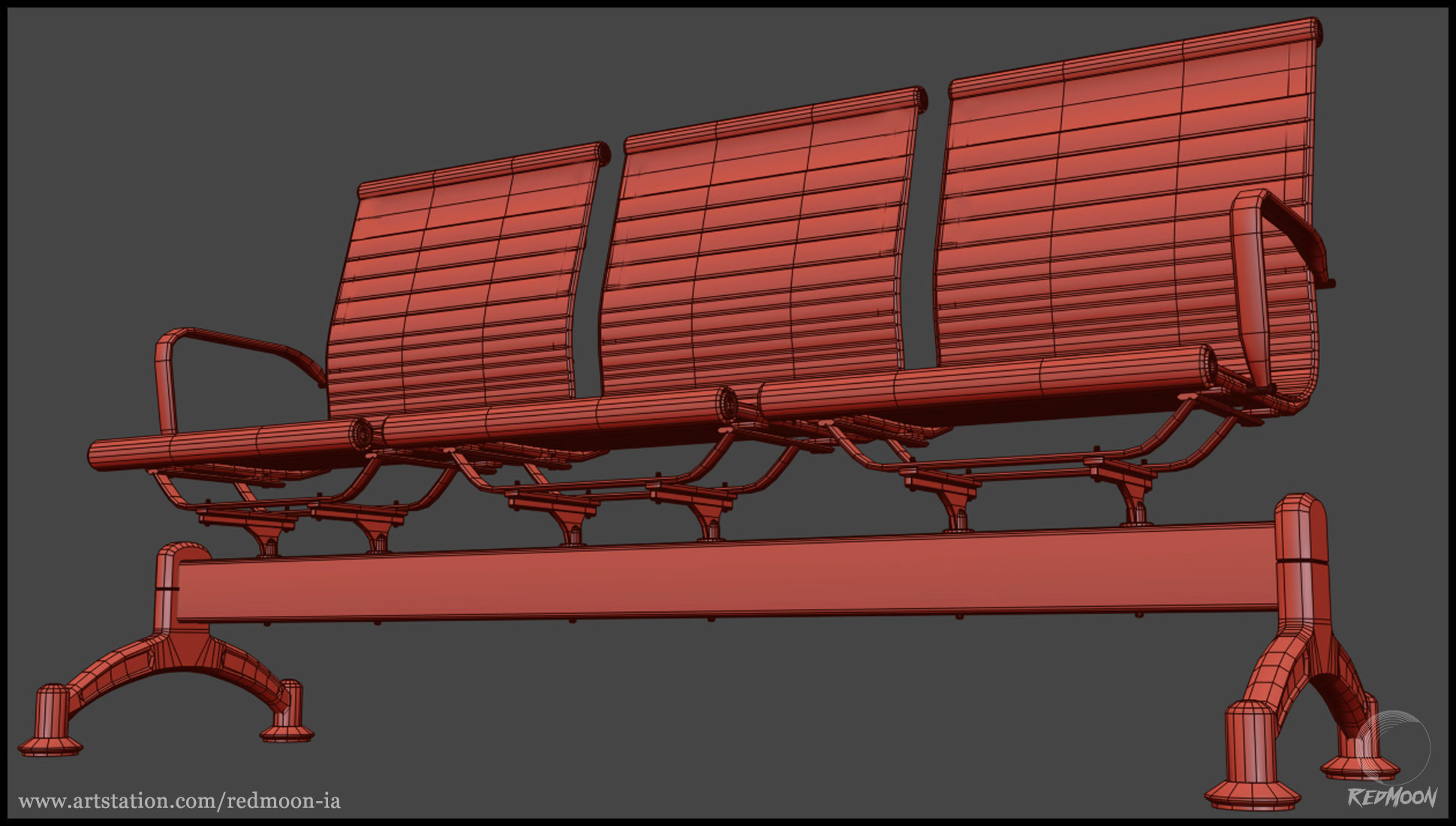 3 Seats waiting chair Free 3D model_7