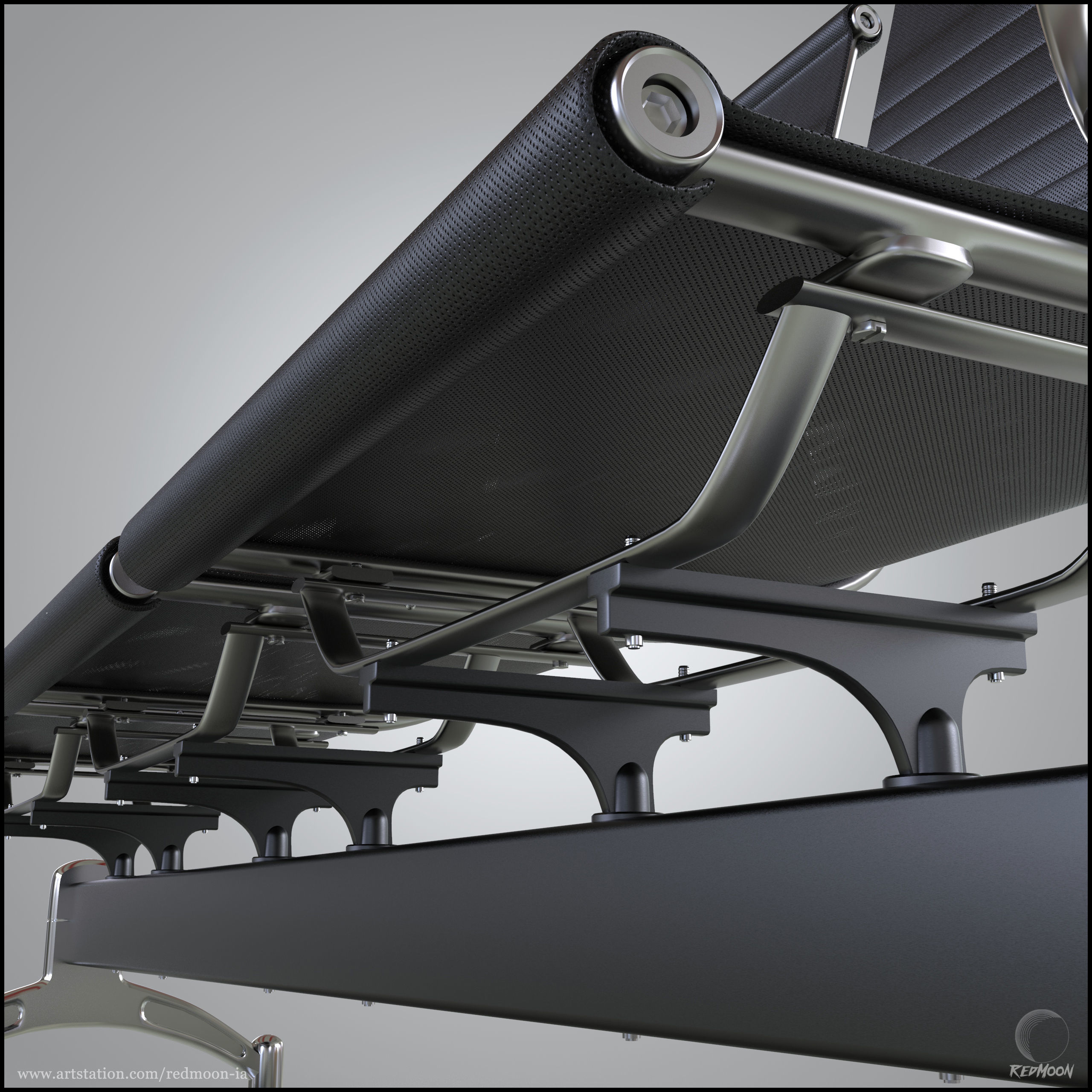 3 Seats waiting chair Free 3D model_4