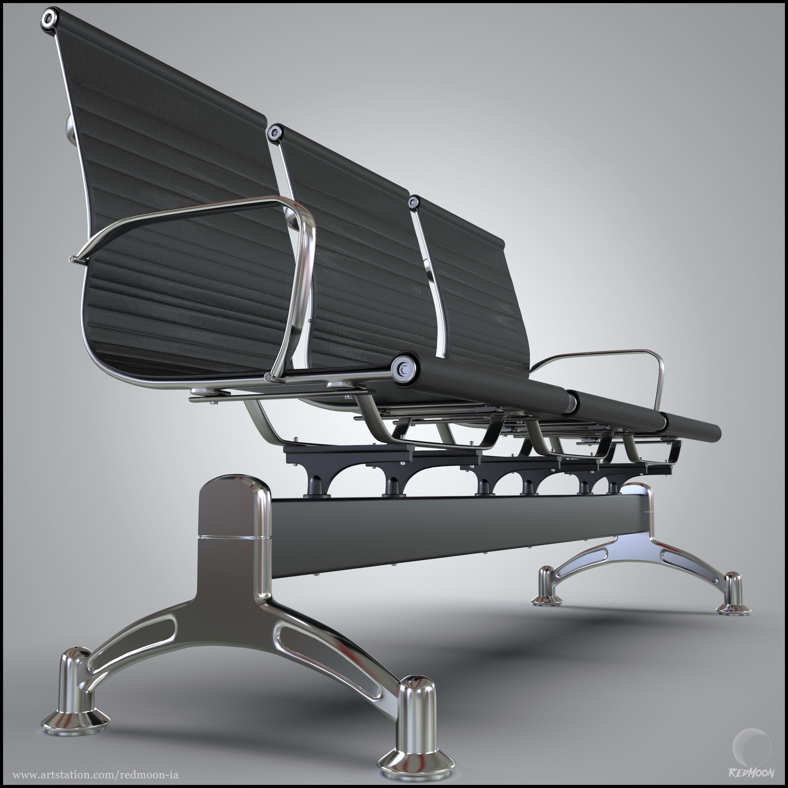 3 Seats waiting chair Free 3D model_2