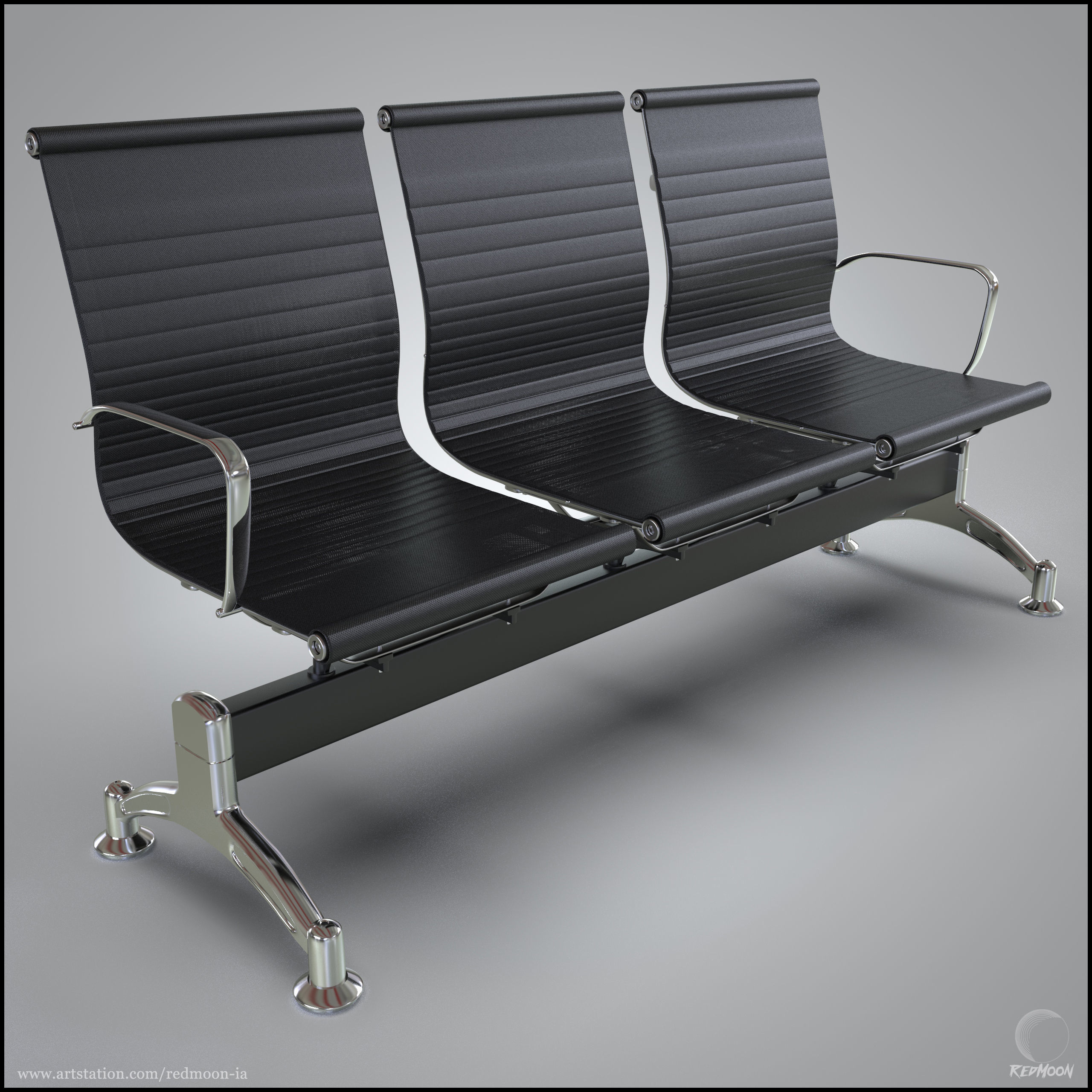 3 Seats waiting chair Free 3D model_5