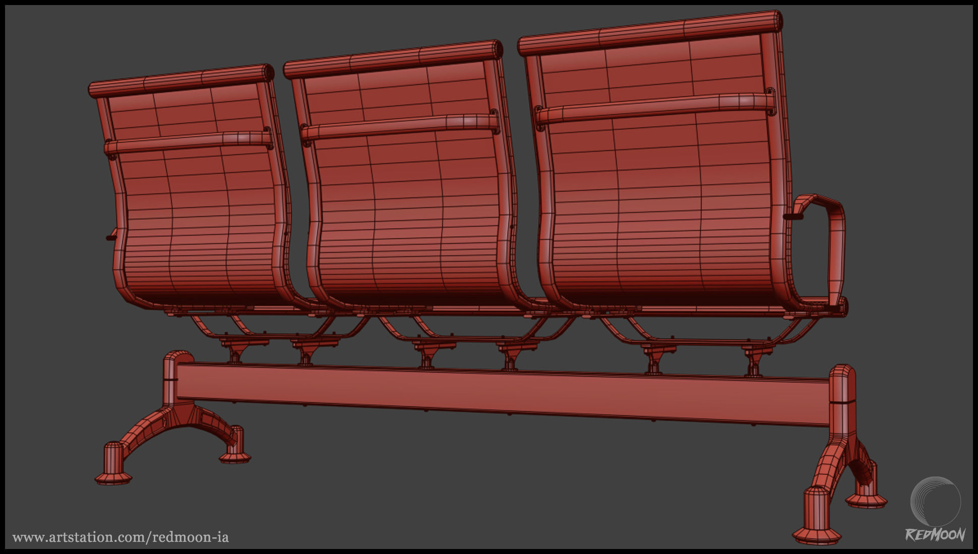3 Seats waiting chair Free 3D model_6