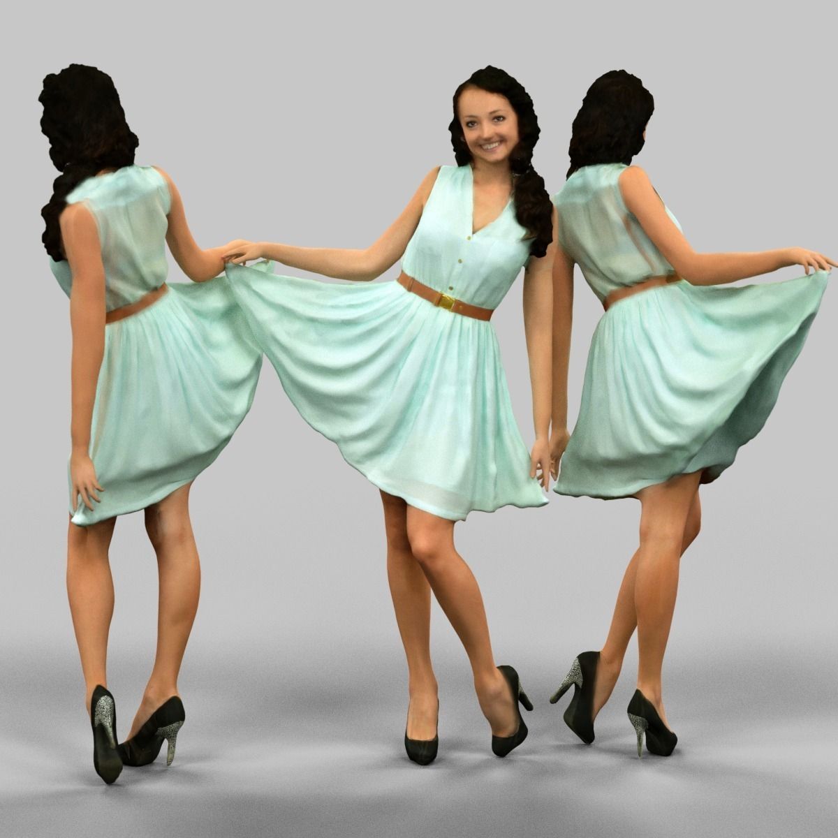 3D model Girl lifting green dress VR / AR / low-poly | CGTrader
