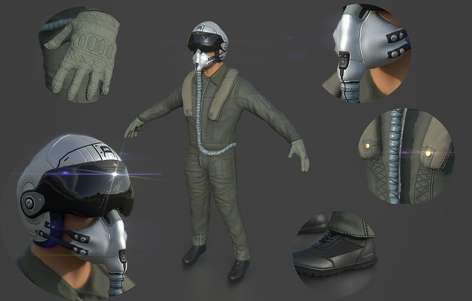Pilot man in suit 3D model