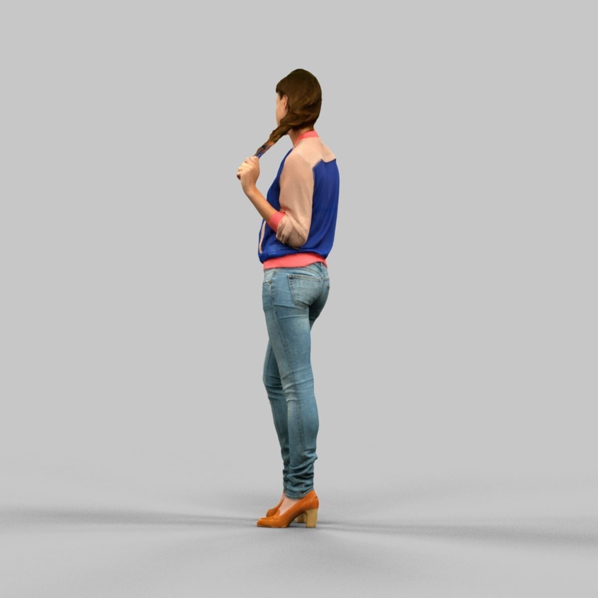 Girl in blue vest and jeans Low-poly 3D model_2