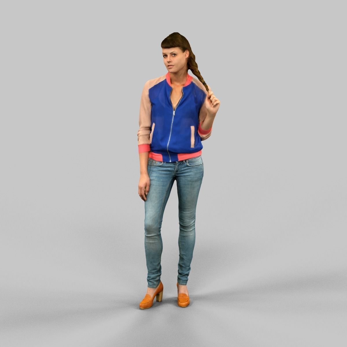 Girl in blue vest and jeans Low-poly 3D model_4