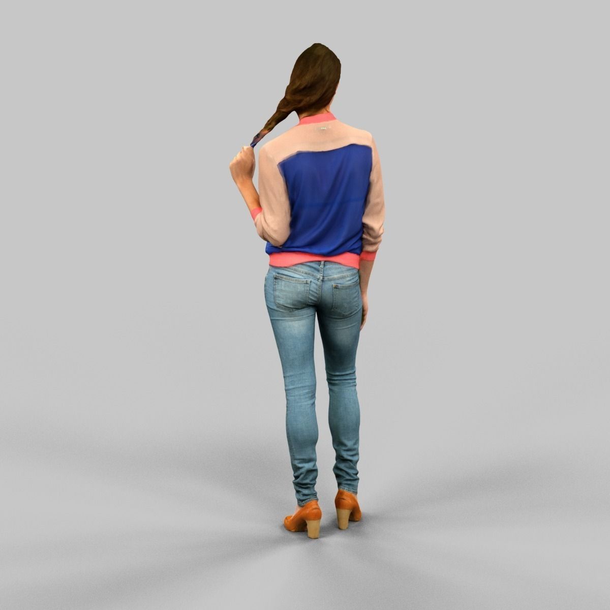 Girl in blue vest and jeans Low-poly 3D model_3