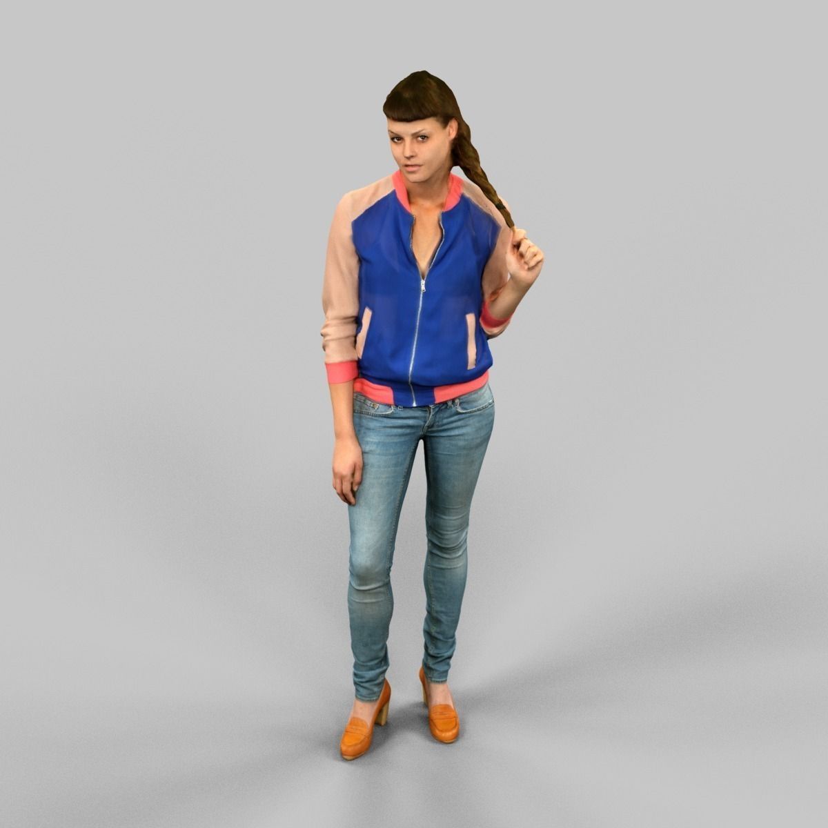Girl in blue vest and jeans Low-poly 3D model_5