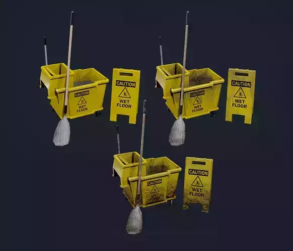 3 Mop Buckets GAME Ready 3D Model Collection