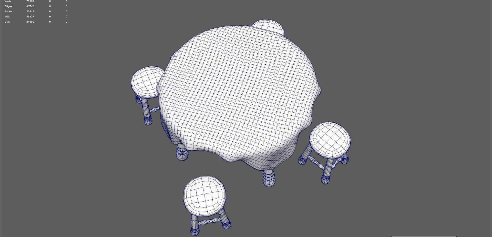 Table And Stools  Low-poly 3D model_12