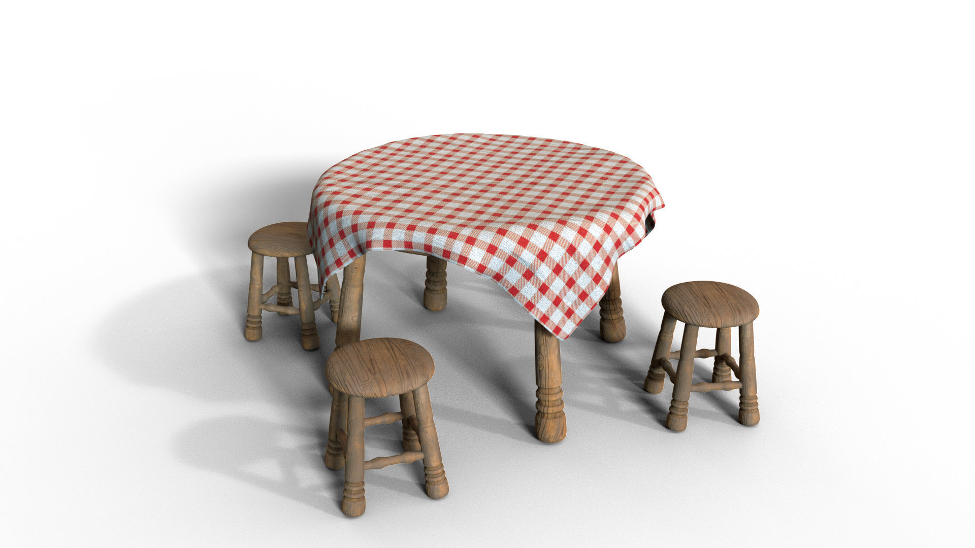 Table And Stools  Low-poly 3D model_5