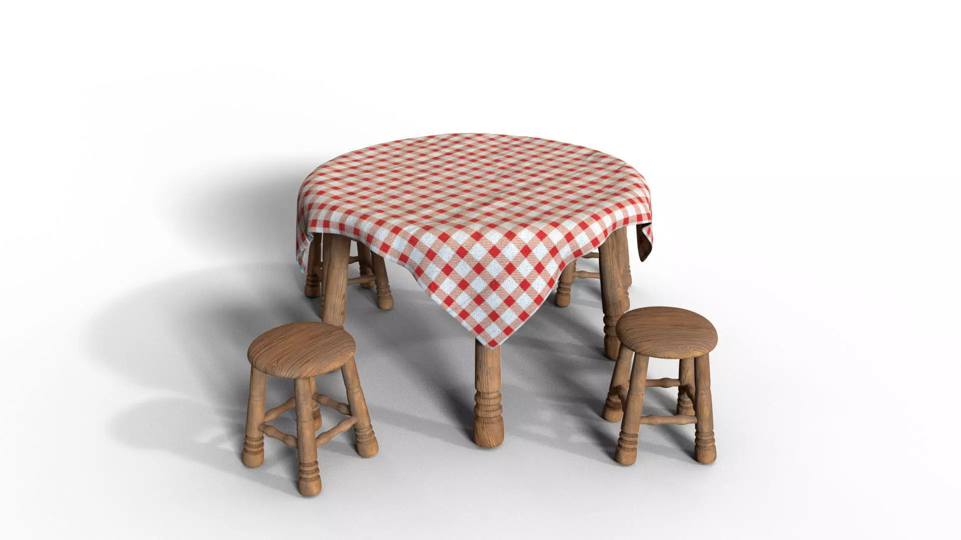 Table And Stools  Low-poly 3D model_0