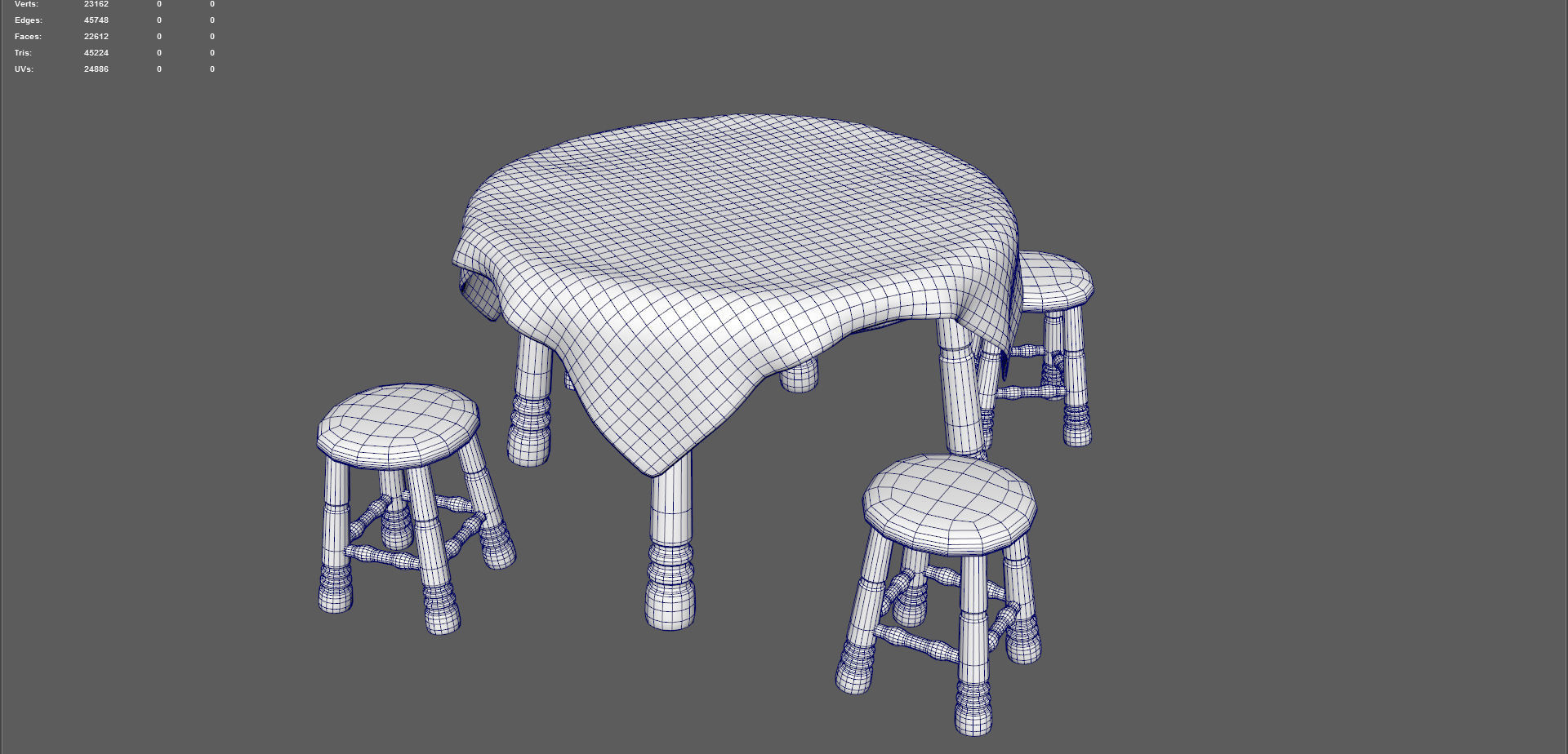 Table And Stools  Low-poly 3D model_13