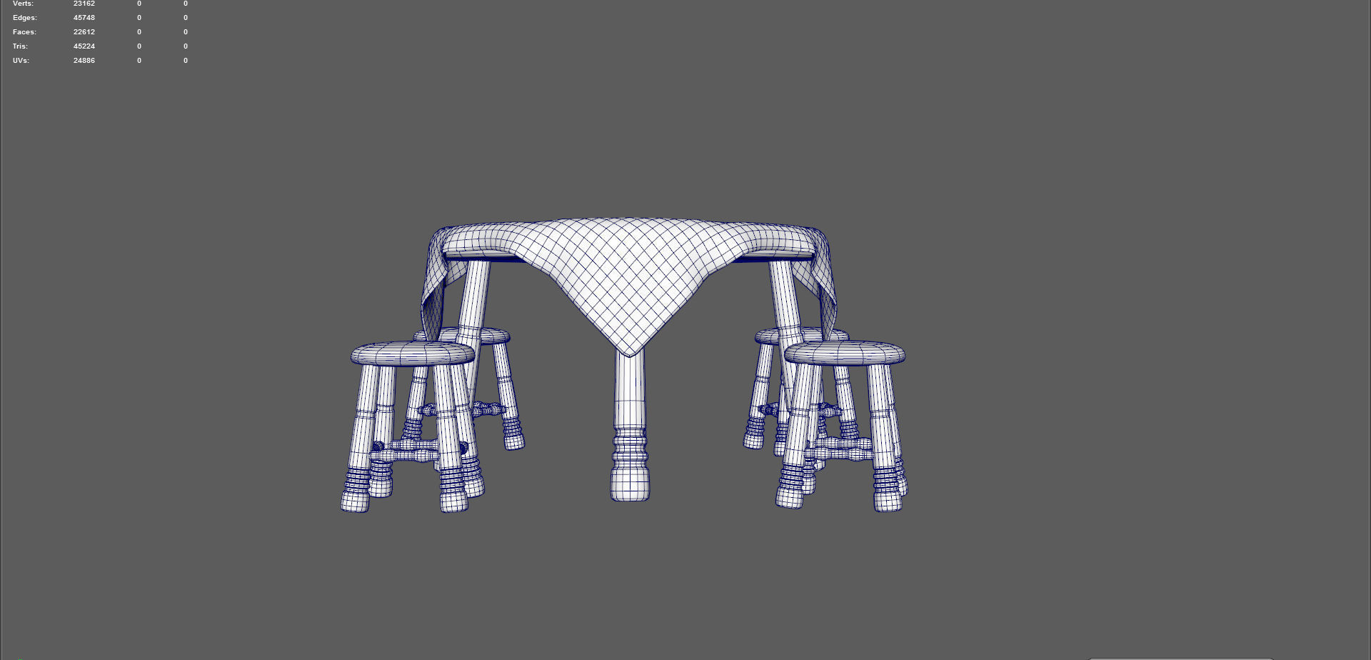 Table And Stools  Low-poly 3D model_11