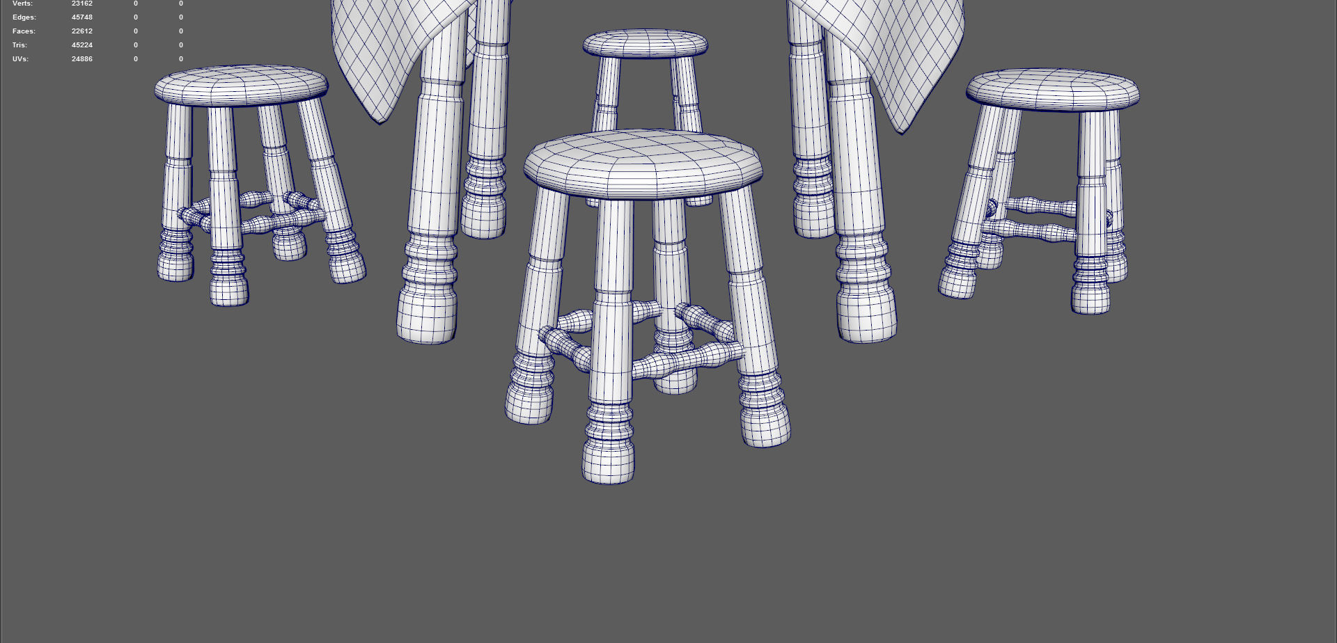 Table And Stools  Low-poly 3D model_10