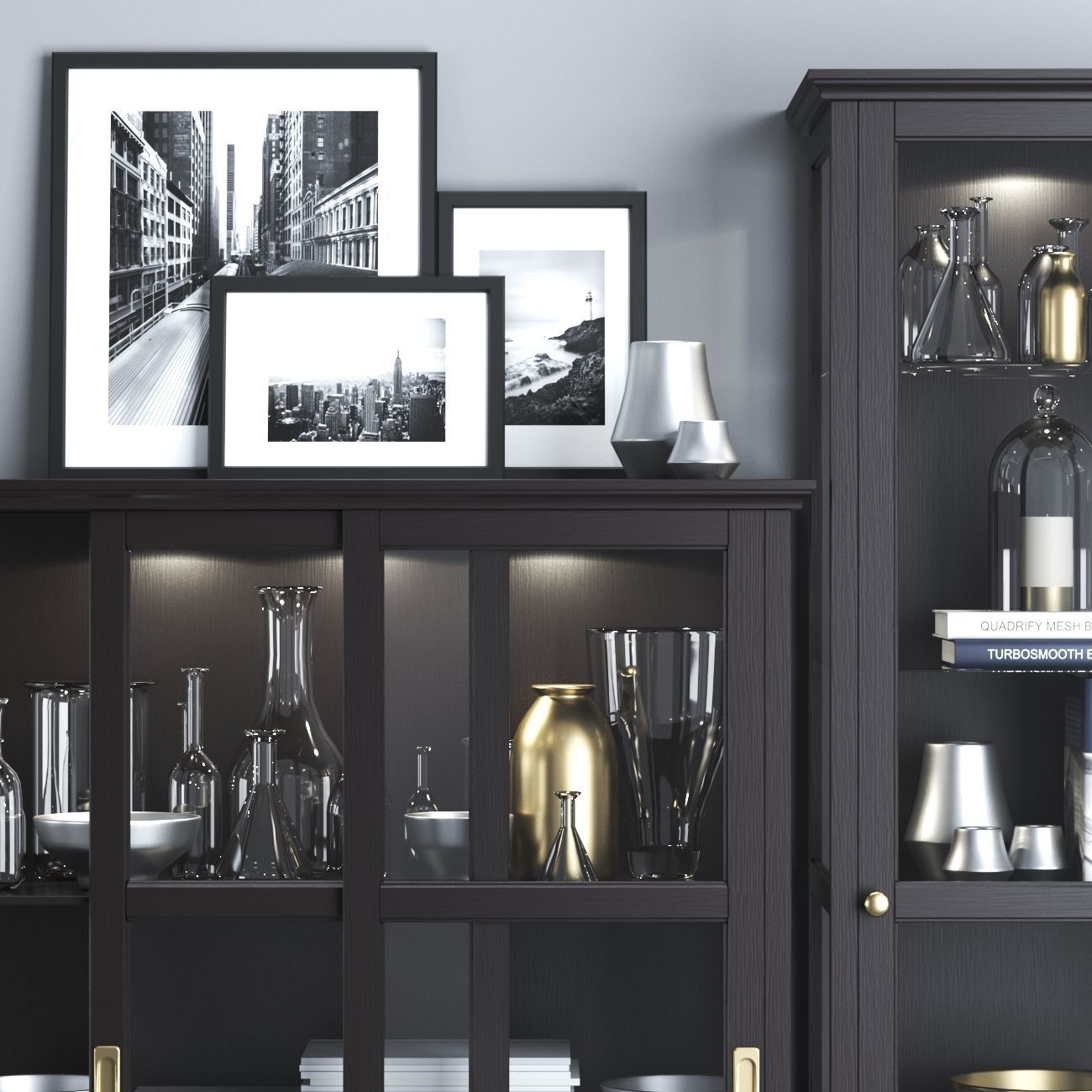 MALSJO Glass-door cabinets black stained black stained 3D model_4