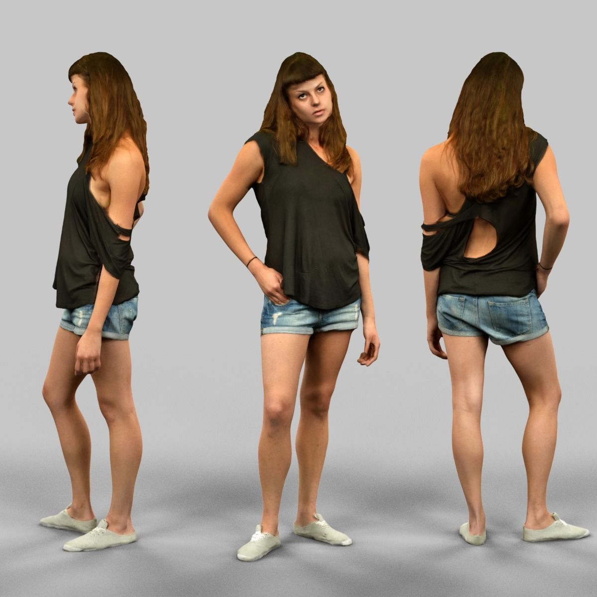 6 casual clothed girls Low-poly 3D model_5