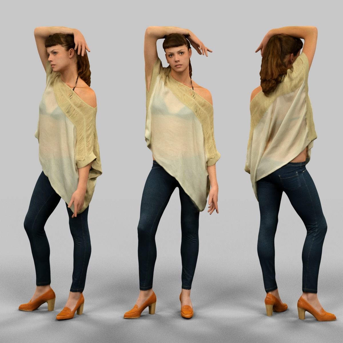 6 casual clothed girls Low-poly 3D model_1