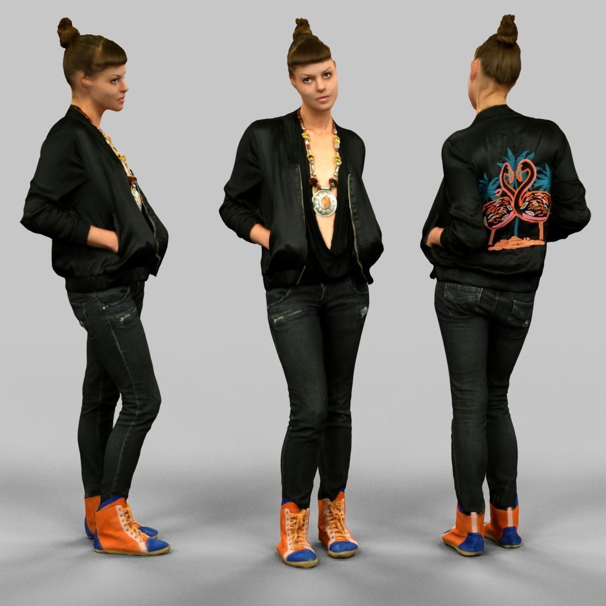 6 casual clothed girls Low-poly 3D model_2